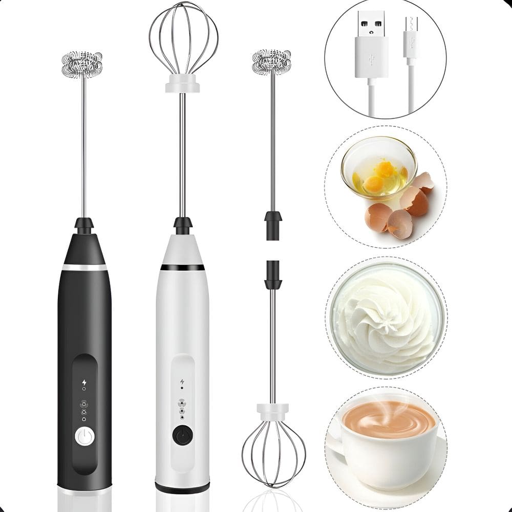 Electric Milk Frother and Whisk 2-in-1 Handheld — USB Rechargeable